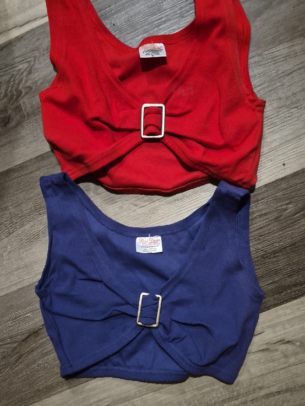 Red & Blue Buckle Front Tank Tops